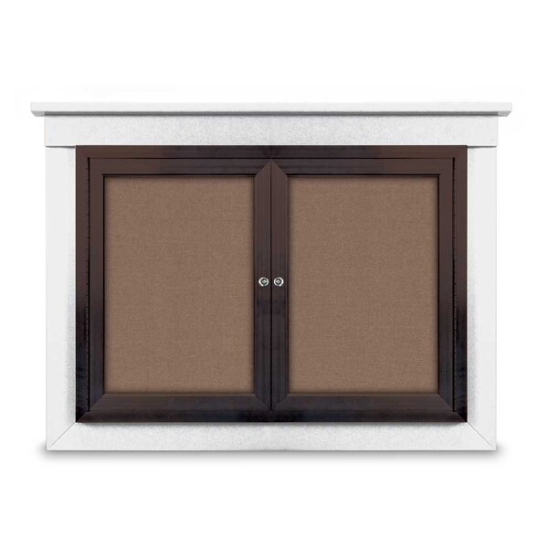 60"x36" 2-Door Enclosed Letterboard, Header, Blue Felt/Cherry